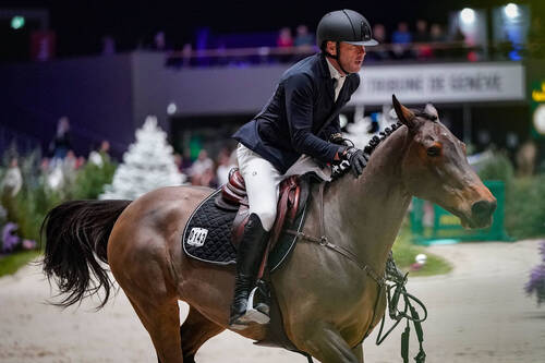 Conor Swail (IRL) riding Vital Chance de la Roque during the the day 4 of Rolex Grand Slam of Show Jumping on December 10, 2022 in Geneva, Switzerland. (Photo by Pierre Costabadie/Icon Sport)