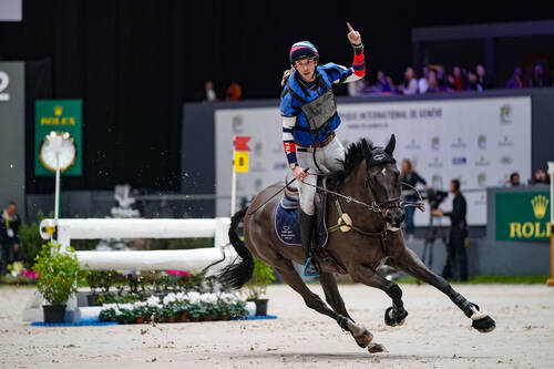 Sebastien Cavaillon (FRA) riding Black Pearl Z during the day 3 of Rolex Grand Slam of Show Jumping on December 9, 2022 in Geneva, Switzerland. (Photo by Pierre Costabadie/Icon Sport)