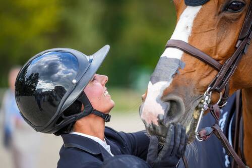Nina MALLEVAEY riding NIKKA VD BISSCHOP during the Jumping de Fontainebleau 2025 - Le Printemps des Sports Equestres - Day 2 on April 26, 2025 in Fontainebleau, France. (Photo by Pierre Costabadie/Icon Sport)