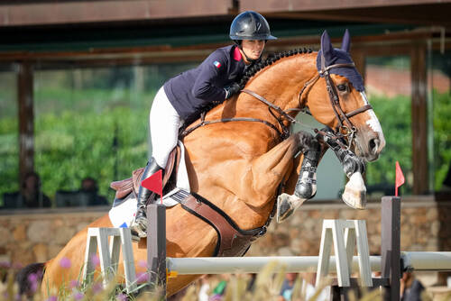 Nina Mallevaey (FRA) riding Nikka vd Bisschop during the European Championships 2025 - Jumping - Day 2 on July 17, 2025 at Casas Novas in La Coruna, Spain.  (Photo by Pierre Costabadie/Icon Sport)