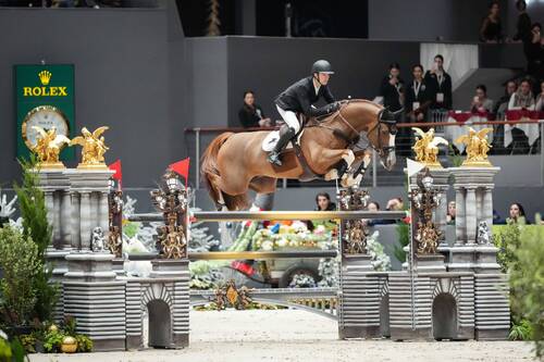 Gilles THOMAS (BEL) riding ERMITAGE KALONE during the day 5 of Rolex Grand Slam of Show Jumping 2024 at Palexpo on December 15, 2024 in Geneva, Switzerland. (Photo by Pierre Costabadie/Icon Sport)